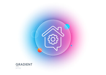 Fototapeta premium Work at home line icon. Gradient blur button with glassmorphism. Outsource job sign. Remote office symbol. Transparent glass design. Work home line icon. Vector