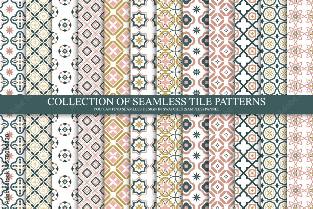Fototapete collection of seamless geometric mosaic patterns - color tile textures. decorative tileable endless 