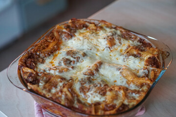 Home-made Italian Classic lasagna, for any one who need a stock image of not-so-good lasagna