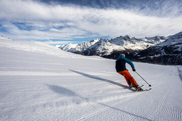 Skiing in Solden ski resort, Austria, Alps