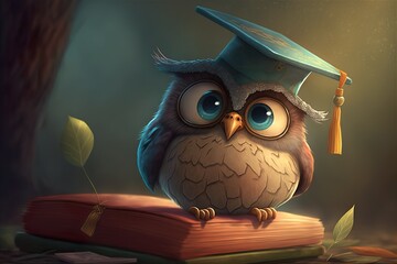 Cartoon Owl wearing a square academic cap. Thank you Teacher gift card