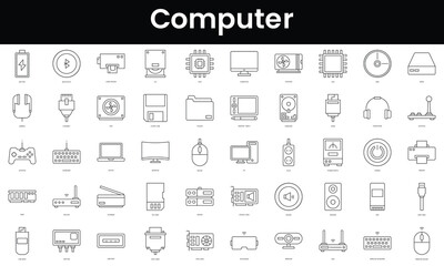Set of outline computer icons. Minimalist thin linear web icon set. vector illustration.