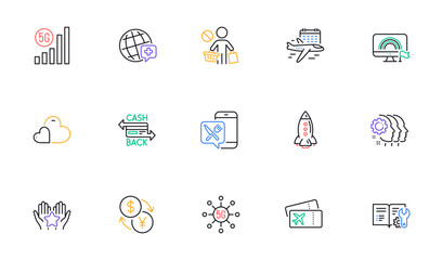Care, 5g technology and Ranking line icons for website, printing. Collection of Select flight, Lgbt, Currency exchange icons. Boarding pass, Engineering documentation. Vector