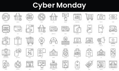 Set of outline cyber monday icons. Minimalist thin linear web icon set. vector illustration.
