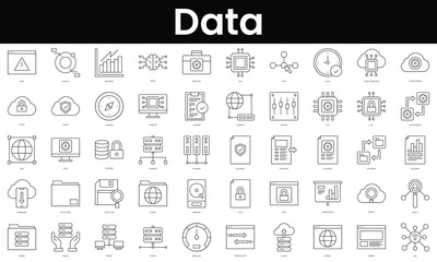 Set of outline data icons. Minimalist thin linear web icon set. vector illustration.