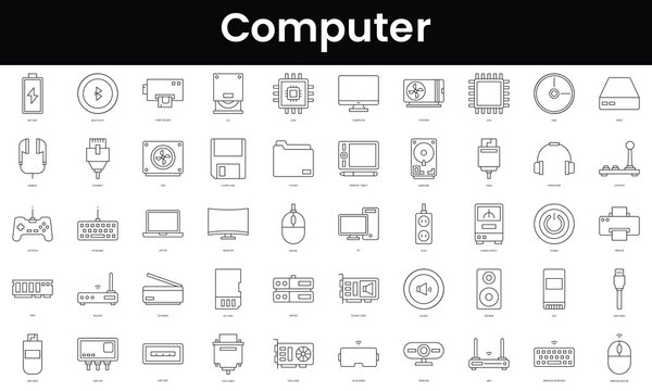 Set of outline computer icons. Minimalist thin linear web icon set. vector illustration.