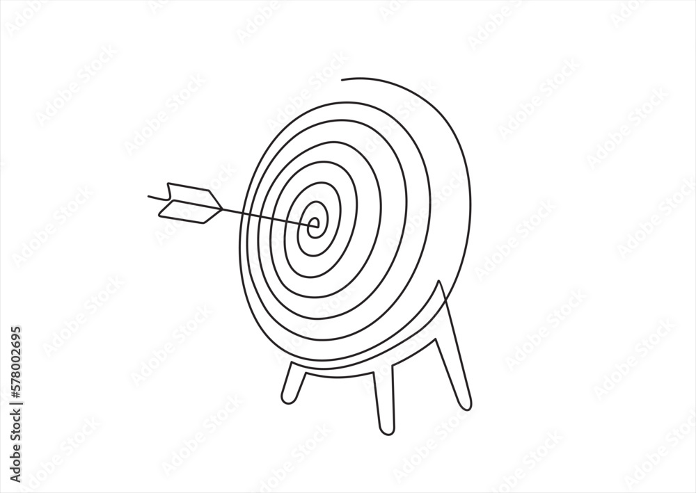 Poster continuous one line drawing of arrow on target circle.target bullseye or arrow on target. the busine