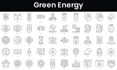 Set of outline green energy icons. Minimalist thin linear web icon set. vector illustration.
