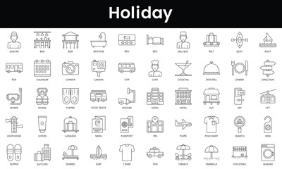 Set of outline holiday icons. Minimalist thin linear web icon set. vector illustration.