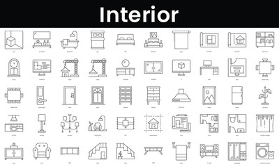 Set of outline interior icons. Minimalist thin linear web icon set. vector illustration.
