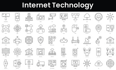 Set of outline internet technology icons. Minimalist thin linear web icon set. vector illustration. - obrazy, fototapety, plakaty