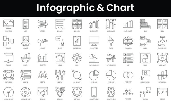 Set Of Outline Infographic And Chart Icons. Minimalist Thin Linear Web Icon Set. Vector Illustration.