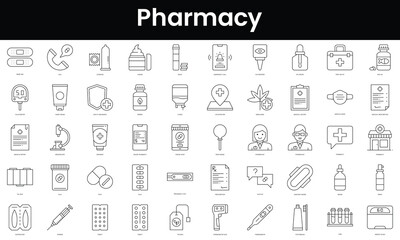 Set of outline pharmacy icons. Minimalist thin linear web icon set. vector illustration.