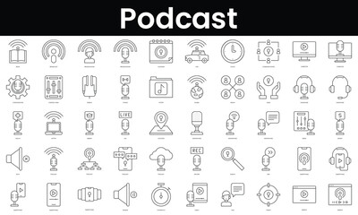 Set of outline podcast icons. Minimalist thin linear web icon set. vector illustration.
