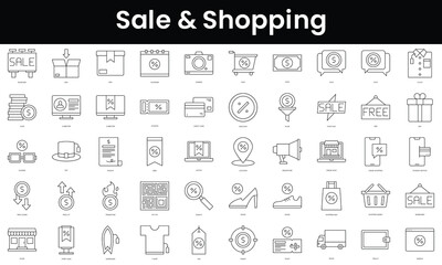 Fototapeta na wymiar Set of outline sale and shopping icons. Minimalist thin linear web icon set. vector illustration.