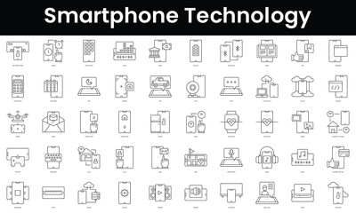 Set of outline smartphone technology icons. Minimalist thin linear web icon set. vector illustration.