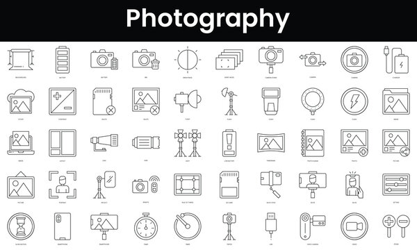 Set of outline photography icons. Minimalist thin linear web icon set. vector illustration.
