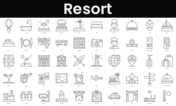 Set of outline resort icons. Minimalist thin linear web icon set. vector illustration.