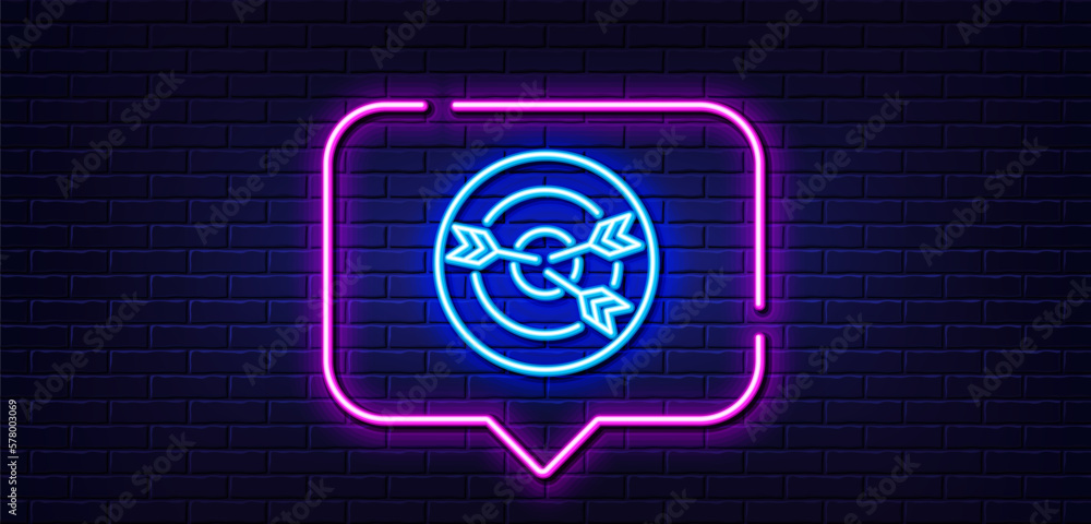 Poster neon light speech bubble. target line icon. marketing targeting strategy symbol. aim with arrows sig