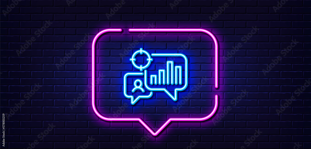 Aufkleber neon light speech bubble. seo statistics line icon. search engine optimization sign. analytics chart