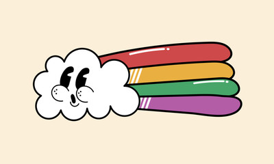 Retro 60s 70s Cloud and rainbow cartoon character