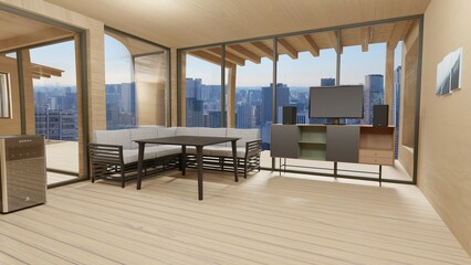 ZOOM　背景　木の部屋　ビル　別荘　会議室