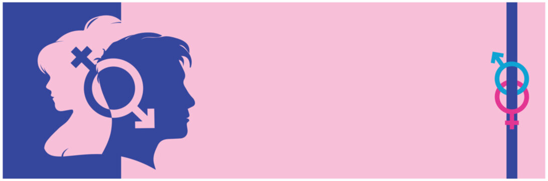 Banner design for gender equality. equity parity men and women sign, Rights gender equality symbol. Discrimination, vector illustration.