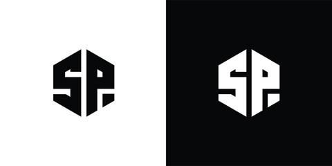 Letter S P Polygon, Hexagonal Minimal Logo Design On Black And White Background