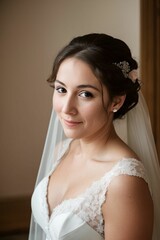 AI "A portrait of a radiant 55-year-old bride beaming with joy in her elegant wedding dress."
Captivating and radiant, this 55-year-old bride exudes happiness and beauty in her stunning wedding gown