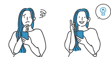 スマホを操作する女性のイラストセット