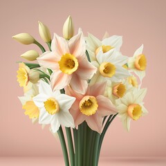 bunch of yellow narcissus flowers in a vase. spring flowers.spring.Generative AI
