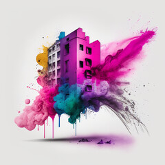abstract watercolor background building illustration