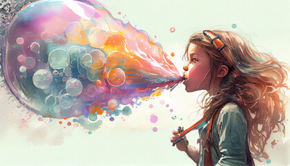 Obraz na płótnie Canvas person with paint brusGirl with bubblegum