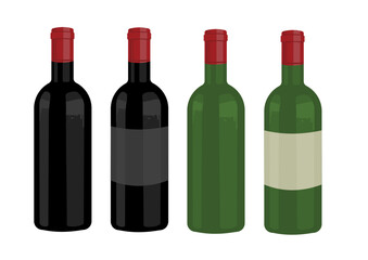 Wine bottle, black, green, wine - vector illustration