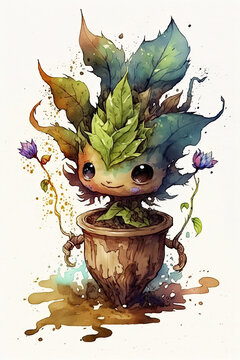 Mandragore kawa&iuml; fa&ccedil;on aquarelle, mat&eacute;rialis&eacute; par IA