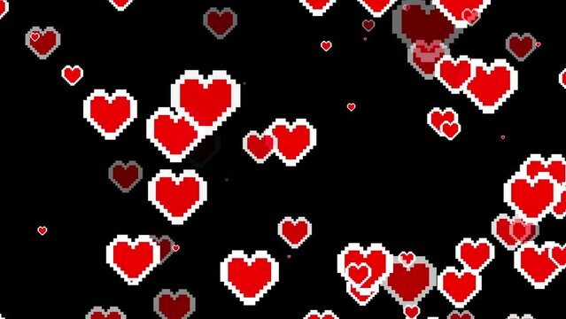 cute red and white pixel heart background loop background, border frame wallpaper