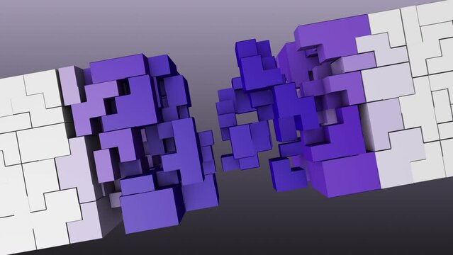 Rotating Tetris Animation Background Loop. Abstract colorful retro construction game.
