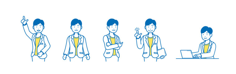 Minimal and simple illustration young male casual office worker 5 poses