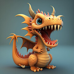 Naklejka premium 3d gold dragon. Cute cartoon character design. Generated AI