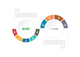 Step infographics Pie charts Elements with 1, 2, 3, 4, 5, 6, 7, 8, 9, 10 steps, options.