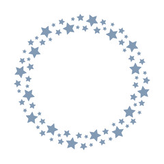 Round border frame garland with cute blue stars. Can be used for cards, kids' bedclothes, invitations. Isolated vector and PNG illustration on transparent background.