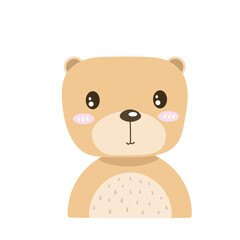 Little cute young bear . Vector illustration of animal cartoon flat design on white background