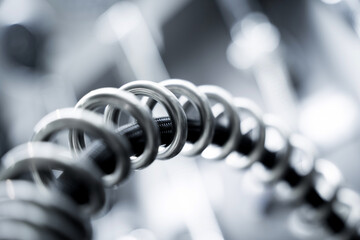 Rows of metal water taps at the showroom of a large store