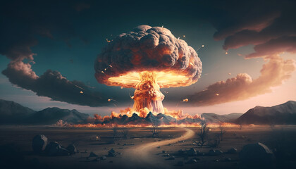 Huge nuclear bomb explosion, end of the world, doomsday in a post apocalyptic world 