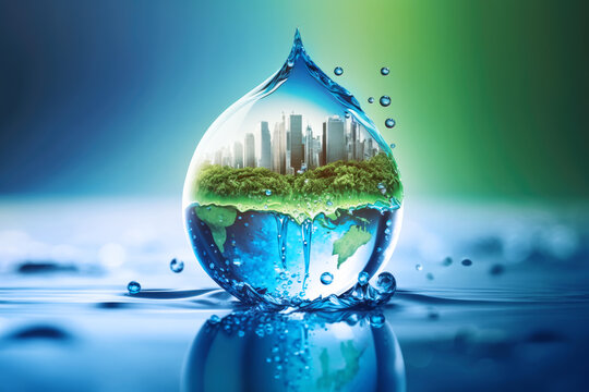 Water drop with city for World Water Day ,Generative Ai