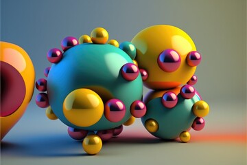 Abstract 3d illustration of a group of multicolored monsters.