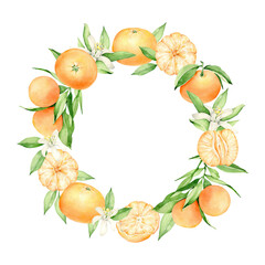 orange fruits wreath.citrus.mandarin round frame