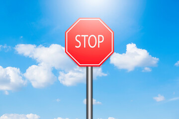 Blue sky and white cloud soft. Icon stop sign with sky background