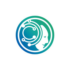 Digital abstract icon human head tech logo