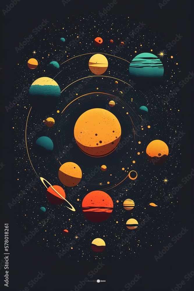 Canvas Prints minimal illustration of solar system over dark background. generative ai